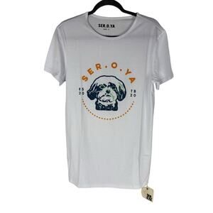 Ser.O.Ya Graphic Dog Print Crew T Shirt Short Sleeve Casual Streetwear White S